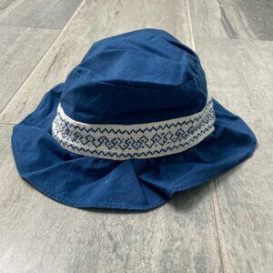 Baby Gap Cotton Bucket Sun Hat with Strap Navy Blue Newborn 3-6 months